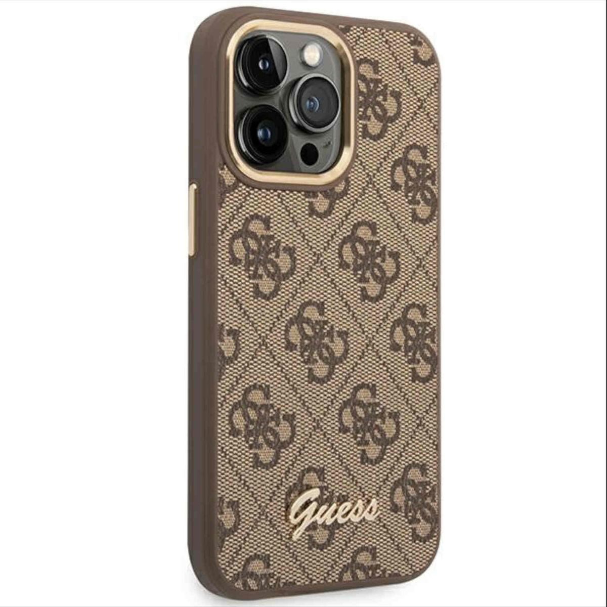 GUESS Guess Outline Max, Full 14 Case Tasche für Pro - Apple, Max Pro iPhone iPhone 14 Multicolor Cover, Camera Metal 4G (Braun)