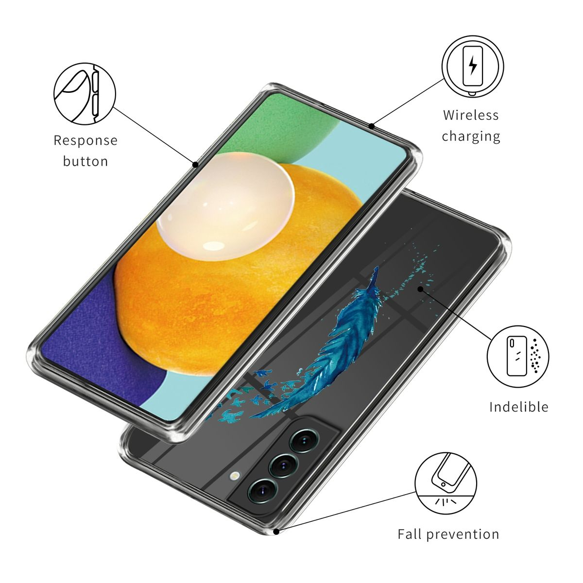 Galaxy TPU Transparent mit Design Backcover, Muster Samsung, Aufdruck dünn Motiv & robust, Hülle S23 5G, WIGENTO