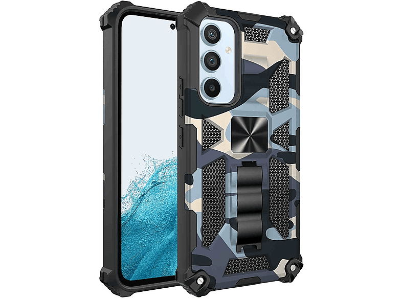 WIGENTO Camouflage Shockproof Armor Design Military Backcover, A54 Samsung, 5G, Galaxy Hellblau Hülle