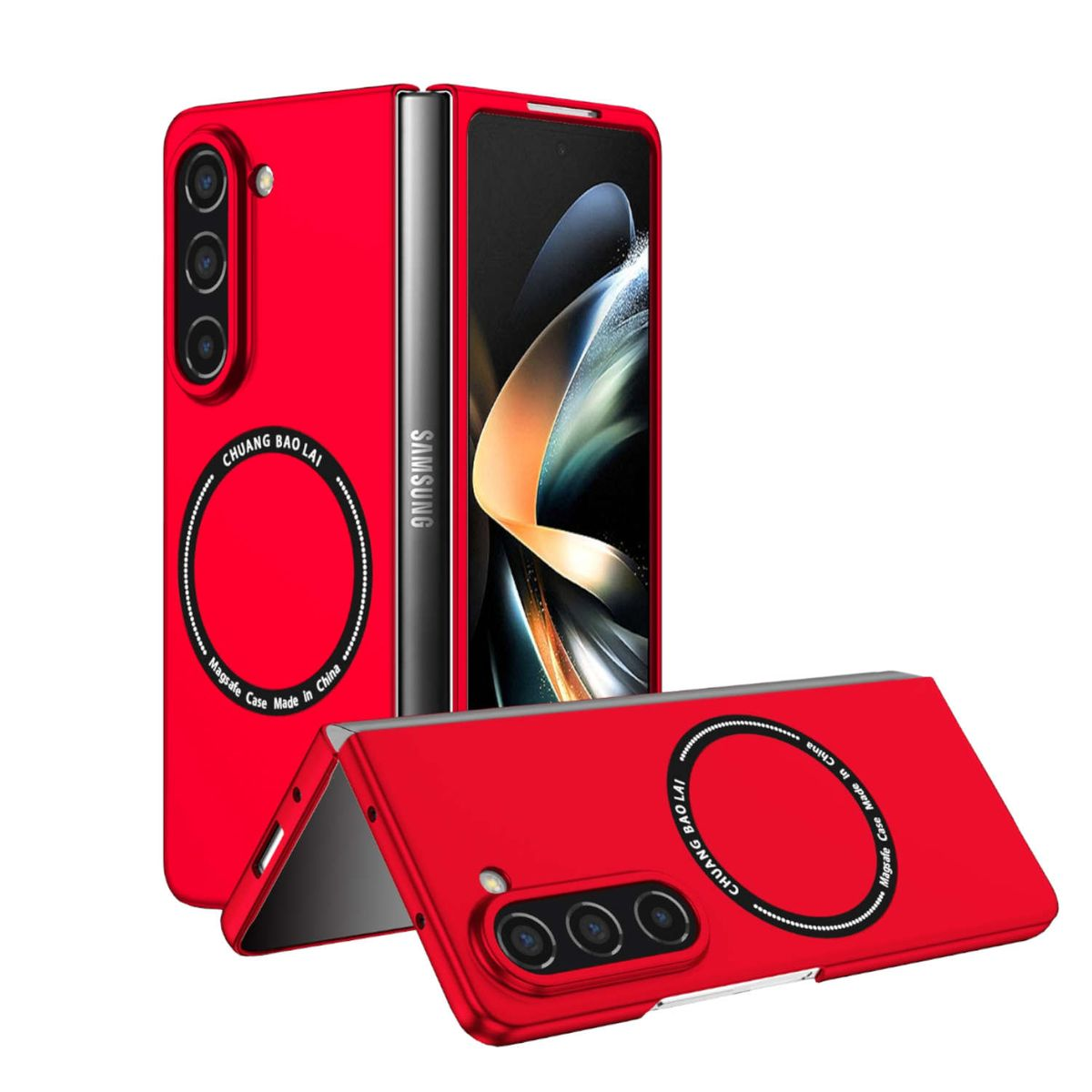 WIGENTO Magnet Rot Galaxy Z Fold5 PC Design Hülle, Backcover, 5G, Magsafe Samsung