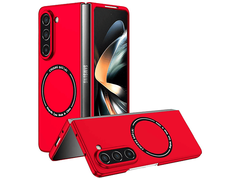 WIGENTO Magnet Rot Galaxy Z Fold5 PC Design Hülle, Backcover, 5G, Magsafe Samsung