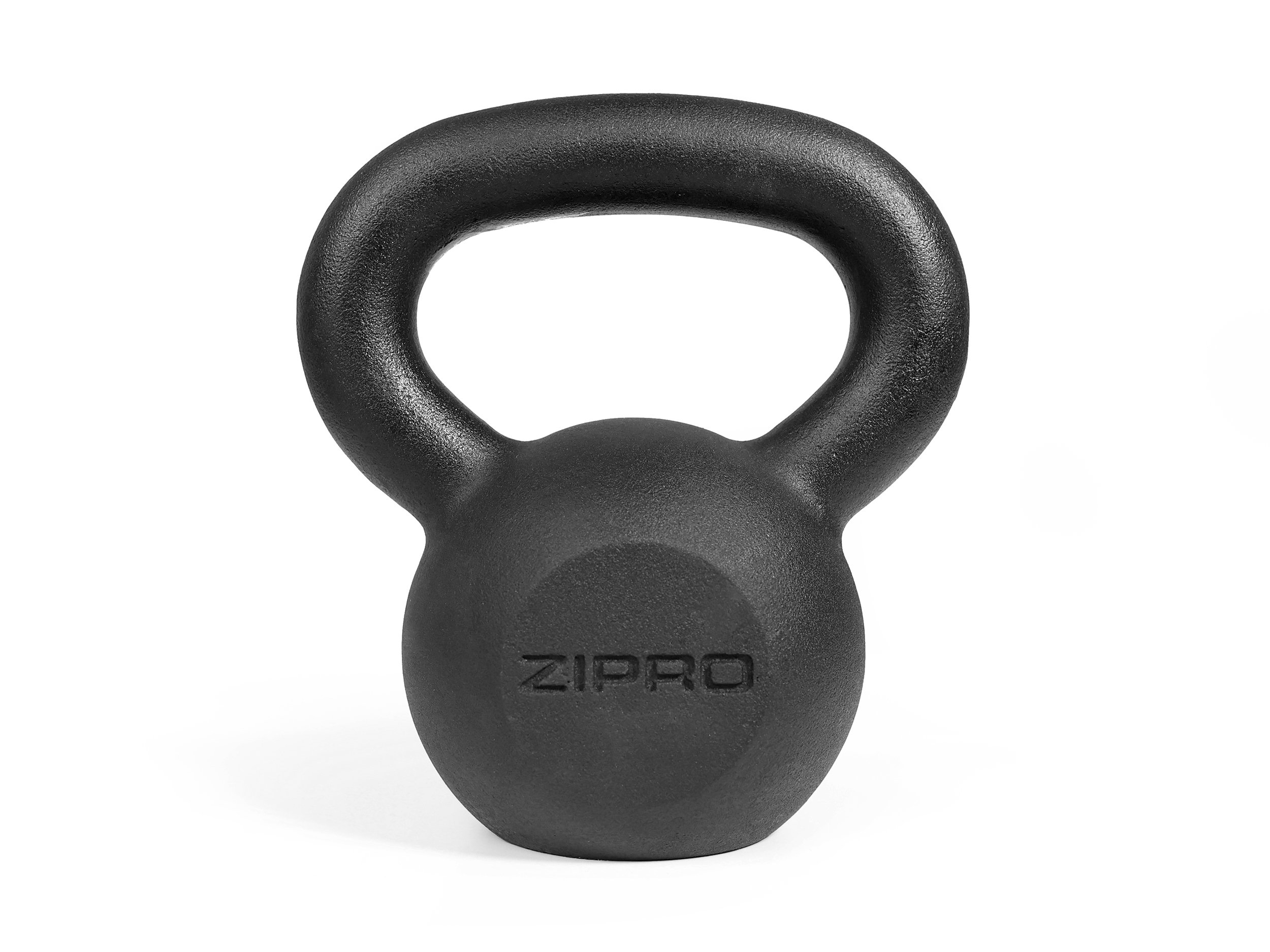 Schwarze Kettlebell mit Griff. Das Wort 'ZIPRO' ist auf der Seite geprägt.