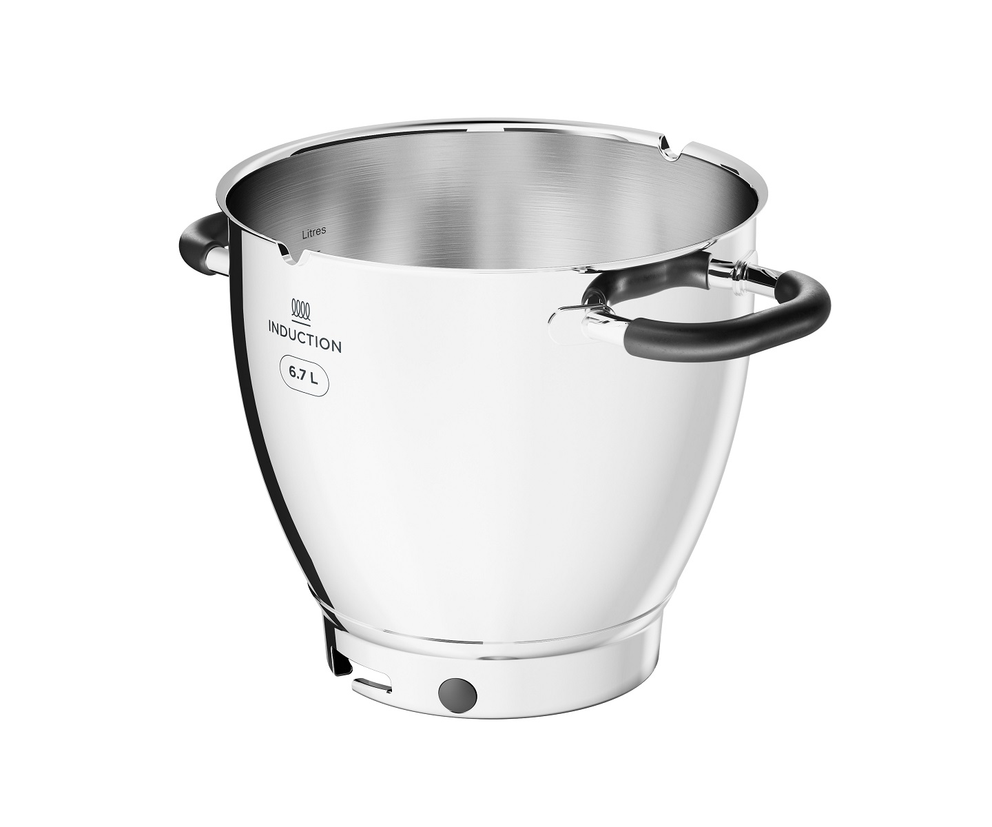 Silberner Kochtopf mit schwarzen Griffen, gekennzeichnet mit 'INDUCTION' und 5,7 L.