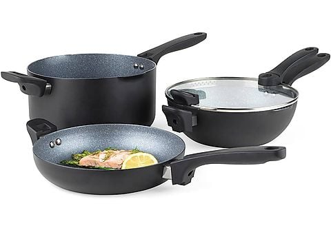 RUSSELL HOBBS 4-tlg Wok Kochtopf Bratpfanne Glasdeckel Induktion 24cm  Pfannenset (Stahl, Beschichtung: Sonstige Beschichtung, 24 cm) | MediaMarkt