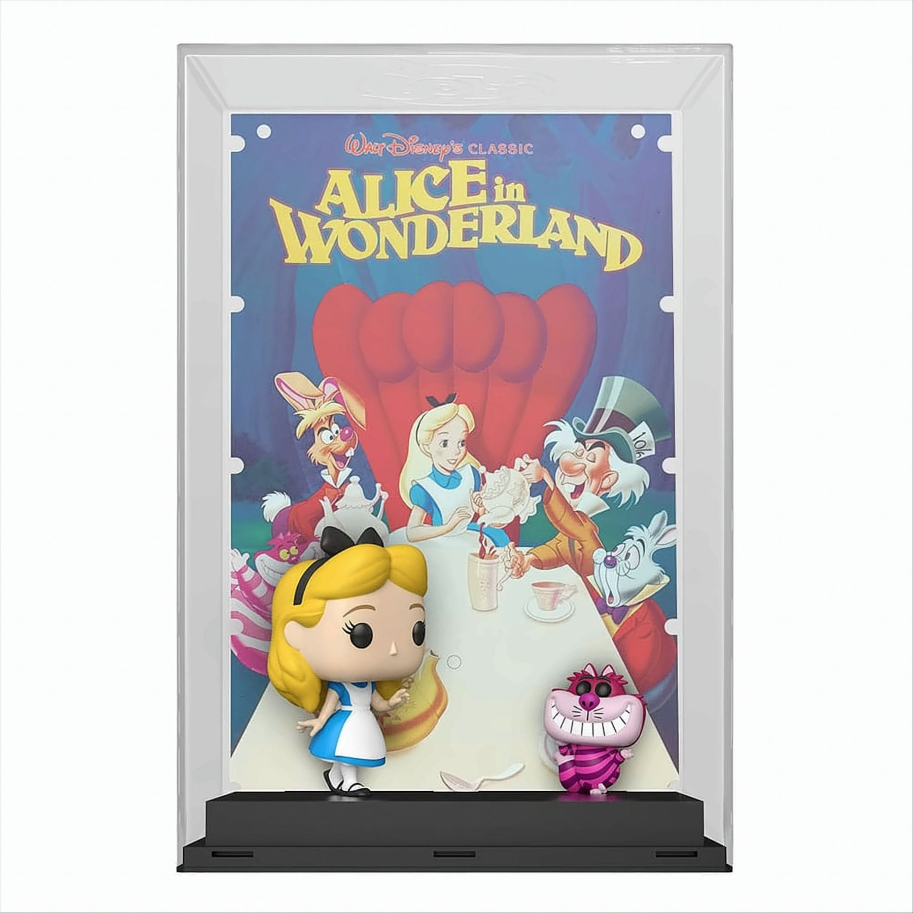 Diorama di Alice nel Paese delle Meraviglie con figure di Alice e Stregatto. Poster.