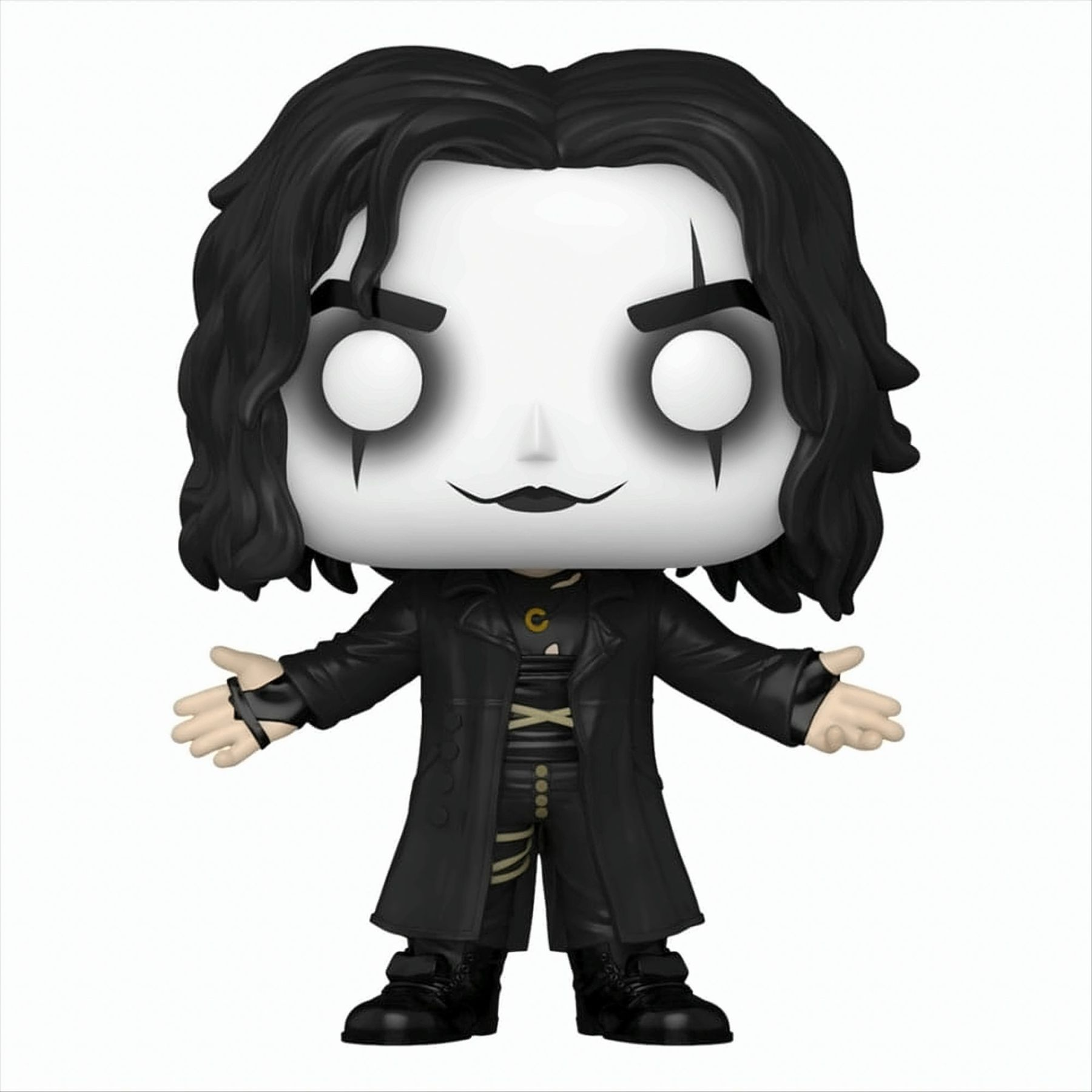 Figura Funko Pop di un personaggio in abiti neri e trucco bianco.