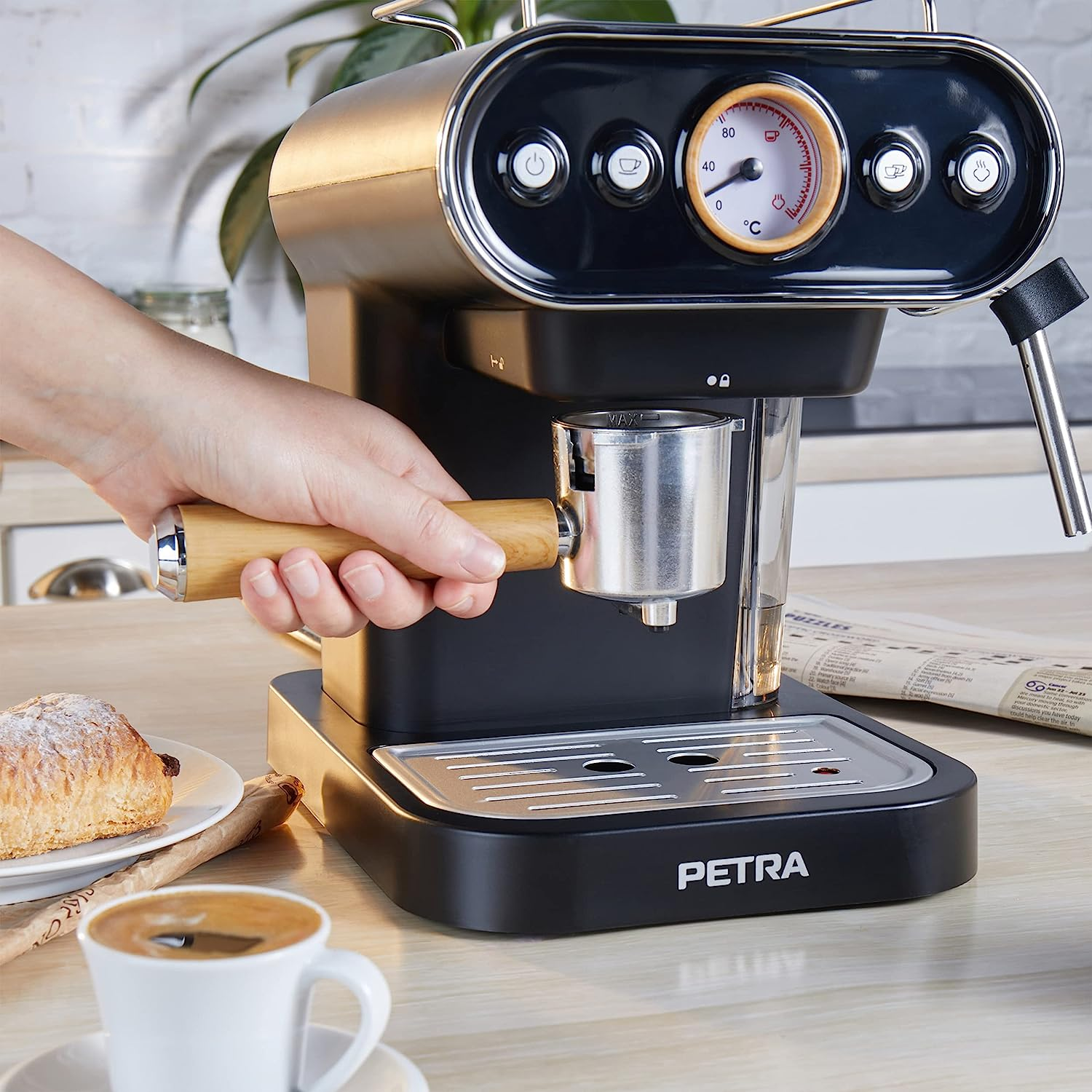 Kaffeemaschine Druckpumpe bar PETRA Espressomaschine 19 Schwarz 3in1 Kapselmaschine