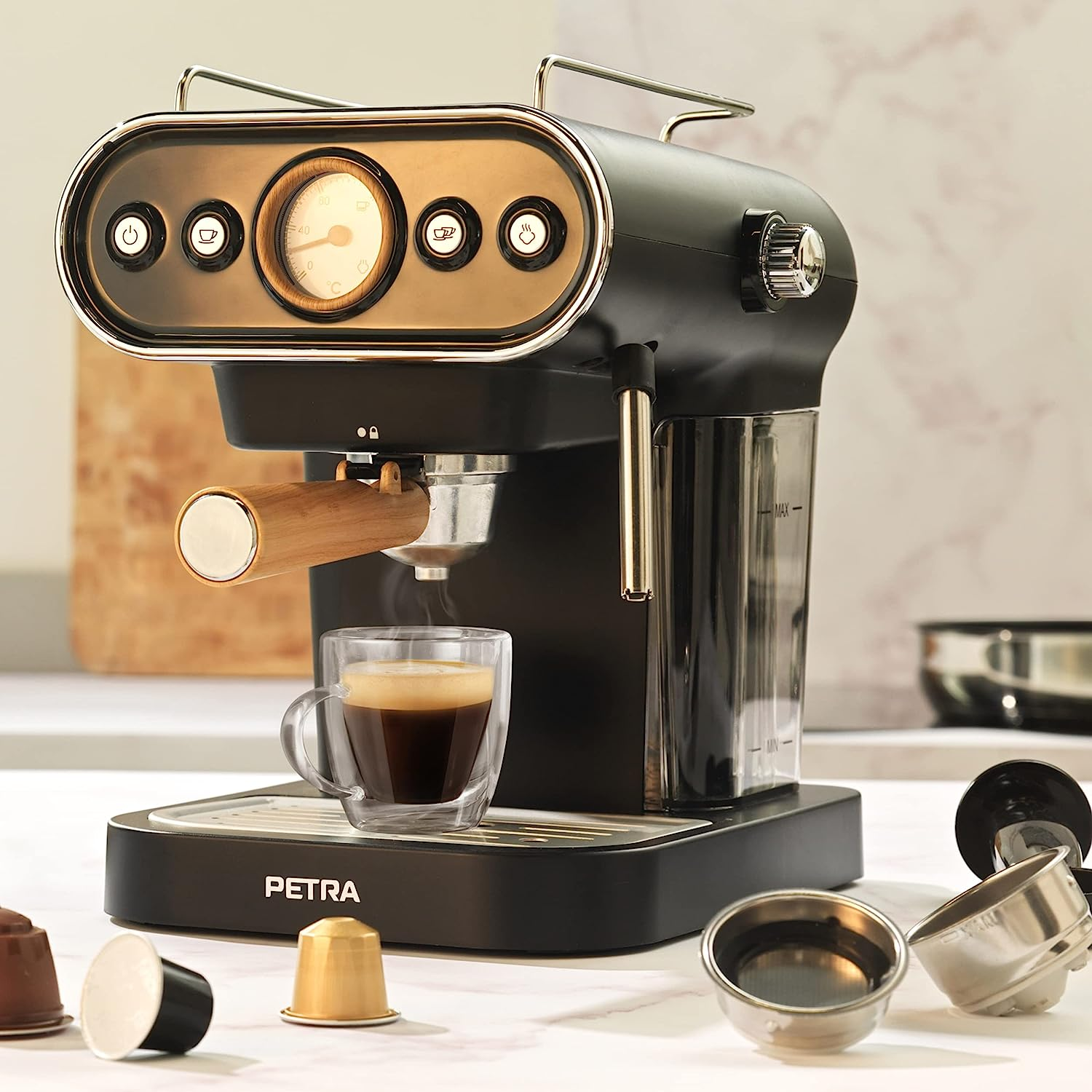 PETRA 19 3in1 Schwarz Druckpumpe Kapselmaschine Espressomaschine Kaffeemaschine bar