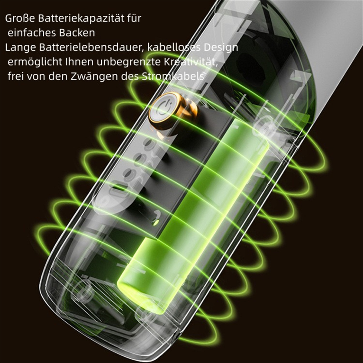 Nahaufnahme einer Batteriezelle. Sie befindet sich in einem transparenten Behälter.