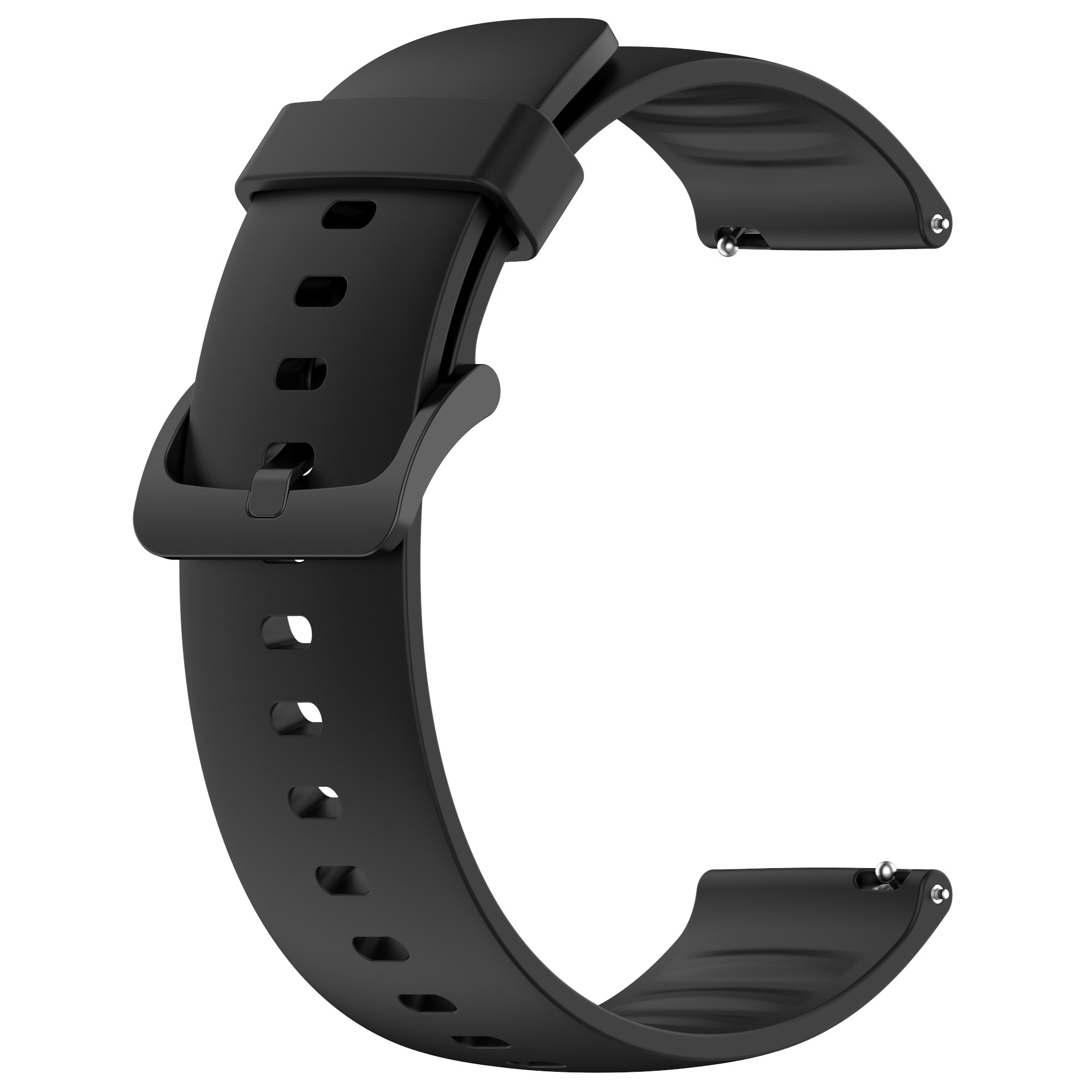 Schwarzes Armband. Gebogen, mit Schnalle. Weißer Hintergrund.