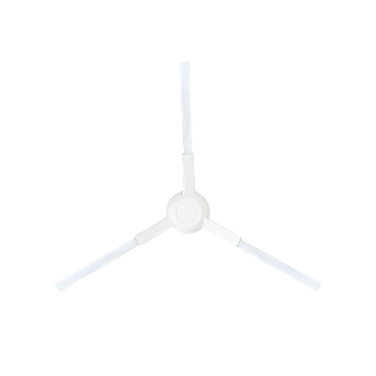 Biała szczotka do odkurzacza z trzema ramionami wychodzącymi na zewnątrz ze środkowego piasty na białym tle.