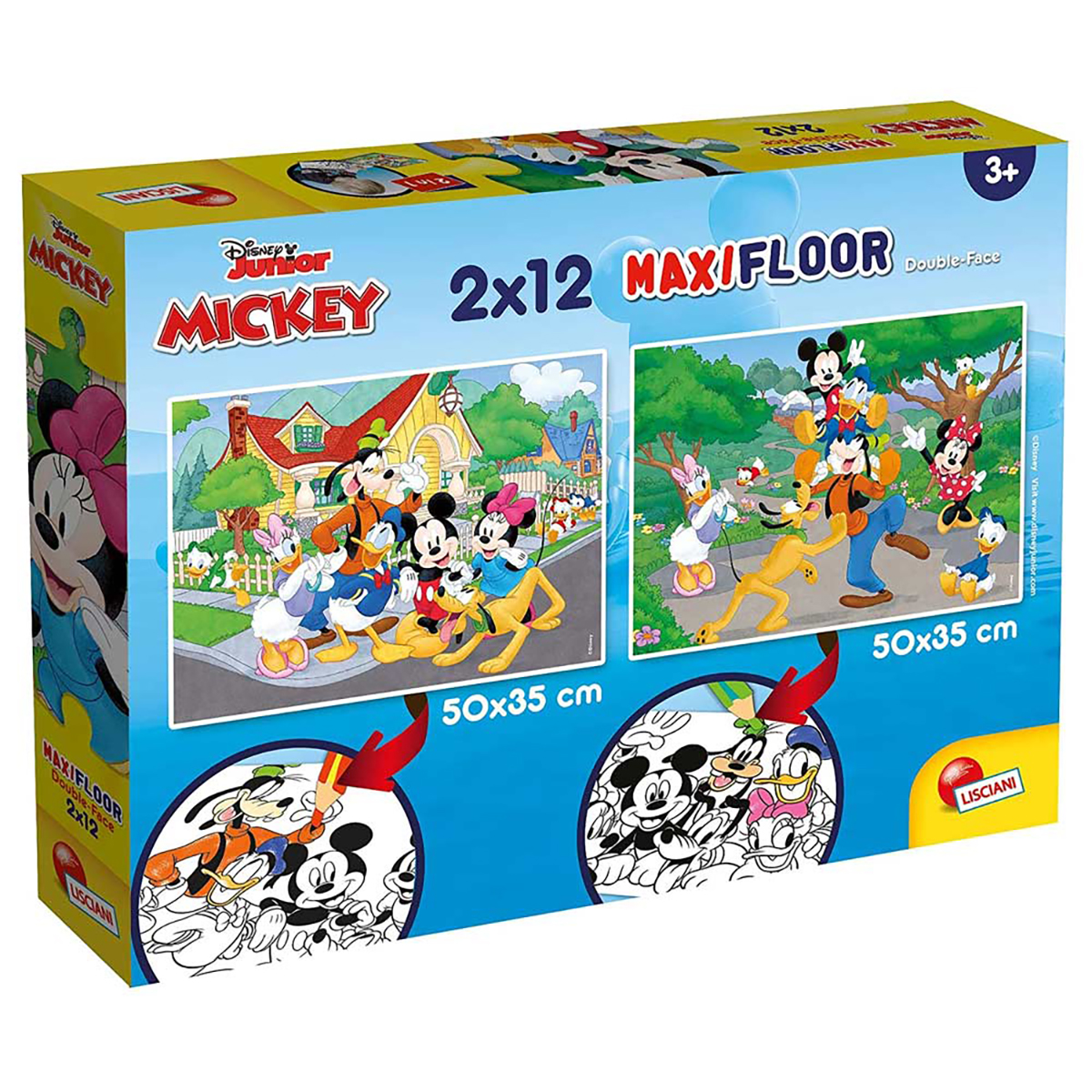 DISNEY Ausmal-Puzzle Box Micky Teile (50x35cm), 2x12 Lisciani von Maus Puzzle