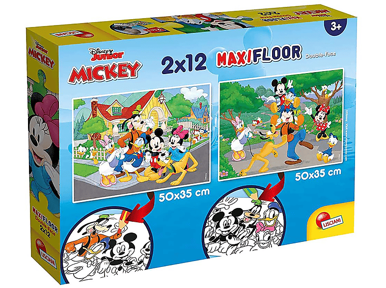 2x12 Lisciani Micky Box DISNEY von Puzzle Teile Ausmal-Puzzle (50x35cm), Maus