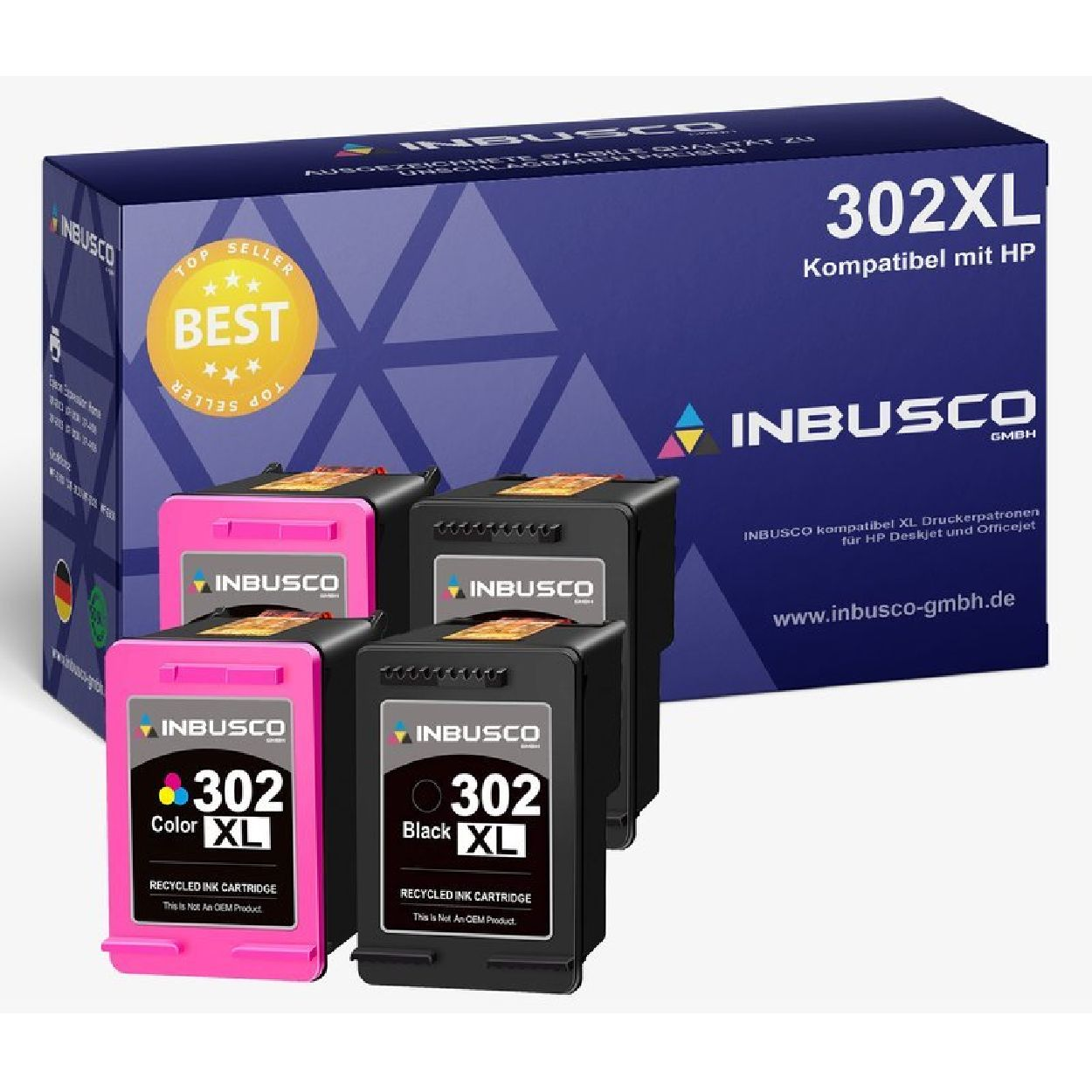 INBUSCO 2 302 BK Color) XL Tintenpatrone SET KUBIS (2 (4xHP302XL(2BK+2Color)) + / Mehrfarbig