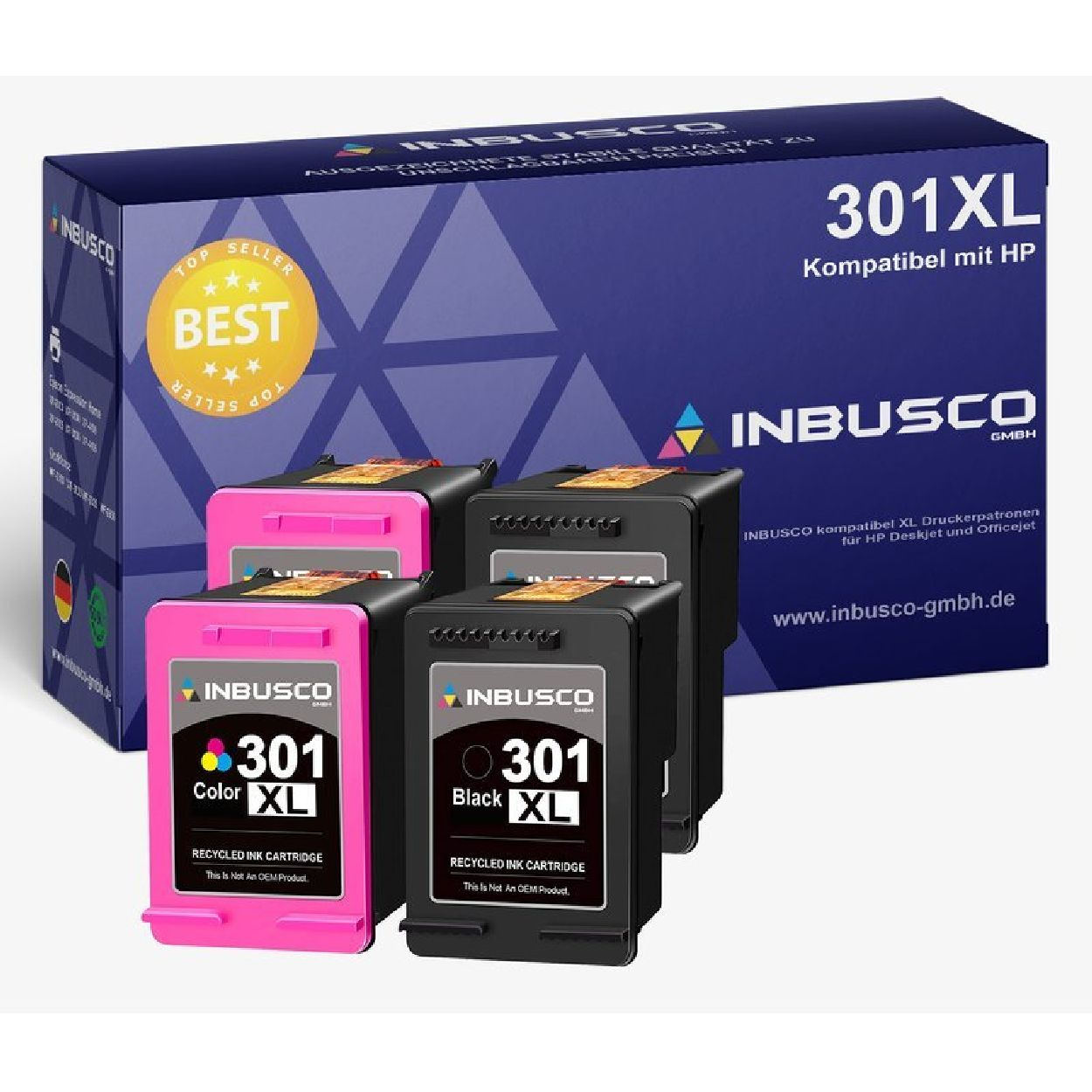 INBUSCO / XL Tintenpatrone 301 Black (4xHP301XL(2Black+2Color)) 2 SET HP + (2 Mehrfarbig KUBIS Color)