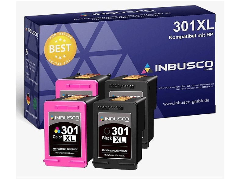 INBUSCO / XL Tintenpatrone 301 Black (4xHP301XL(2Black+2Color)) 2 SET HP + (2 Mehrfarbig KUBIS Color)