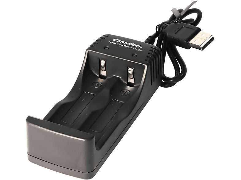 CAMELION 18650 USB Li-Ion Ladegerät inklusive Micro USB Ladekabel passend für 1 oder 2 Li-Ion Akku 18650er Ladegerät, Universal-Ladegerät Universal, Schwarz