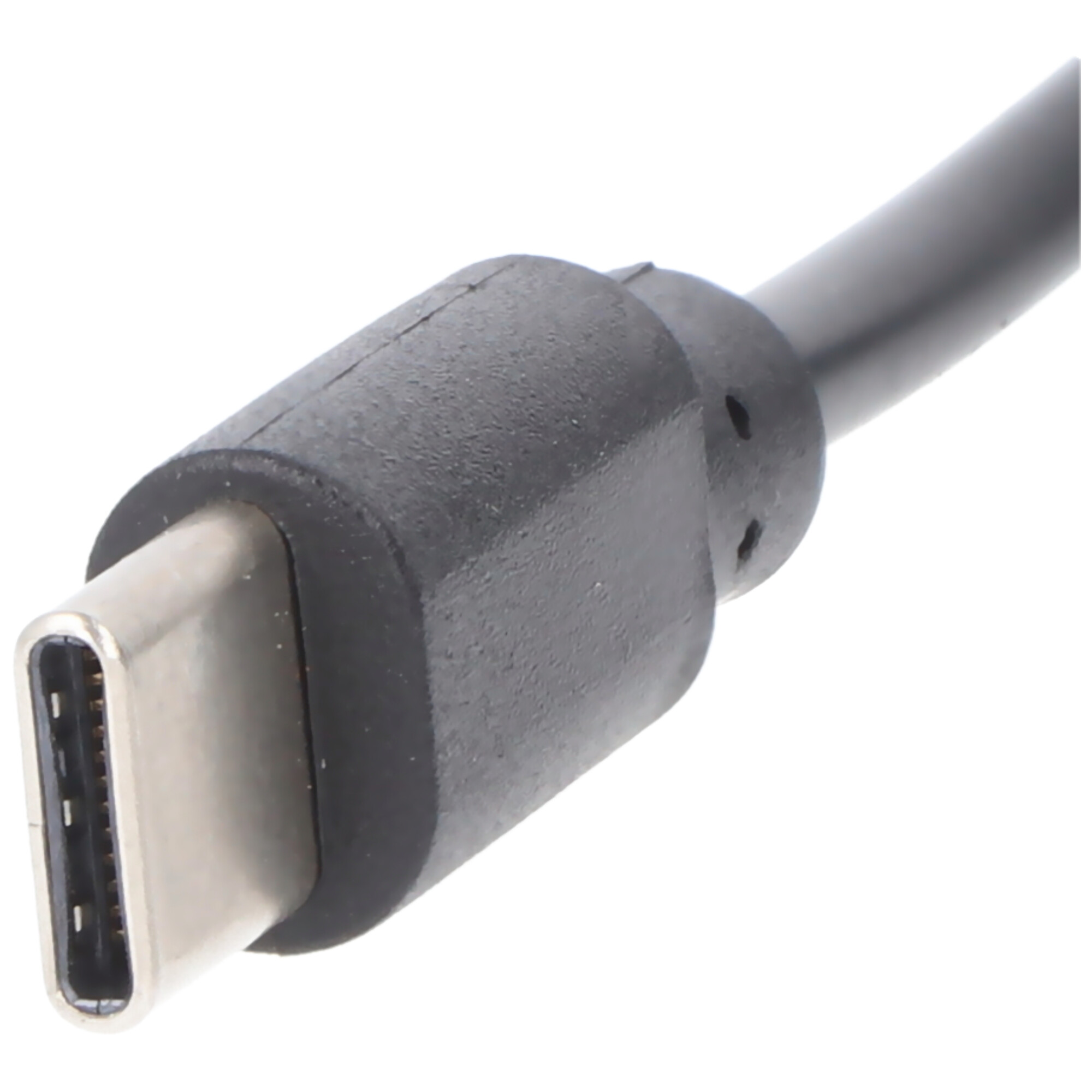 Nahaufnahme eines schwarzen USB-C-Anschlusses.