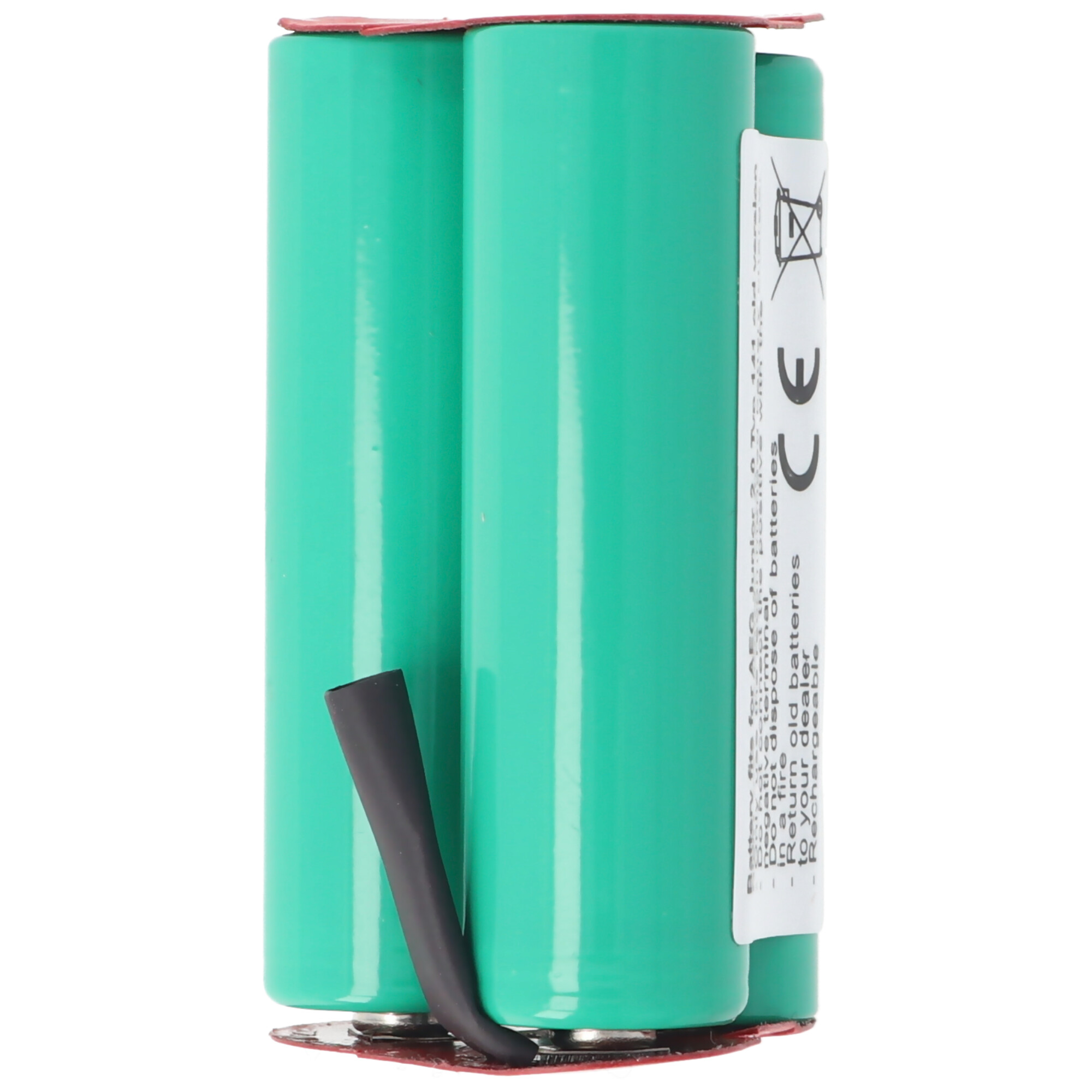Drei grüne Batterien, die mit schwarzem Klebeband verbunden sind.