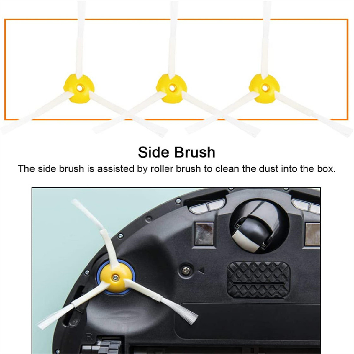 Szczotka boczna do robota sprzątającego, w kolorze żółtym i białym.