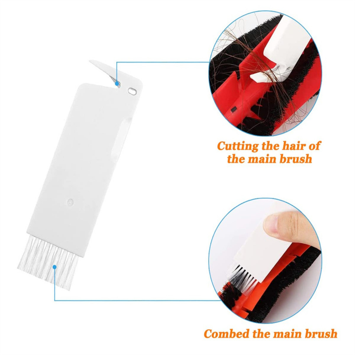 Narzędzie do czyszczenia i czesania szczotki odkurzacza. Narzędzie jest białe ze szczotką.