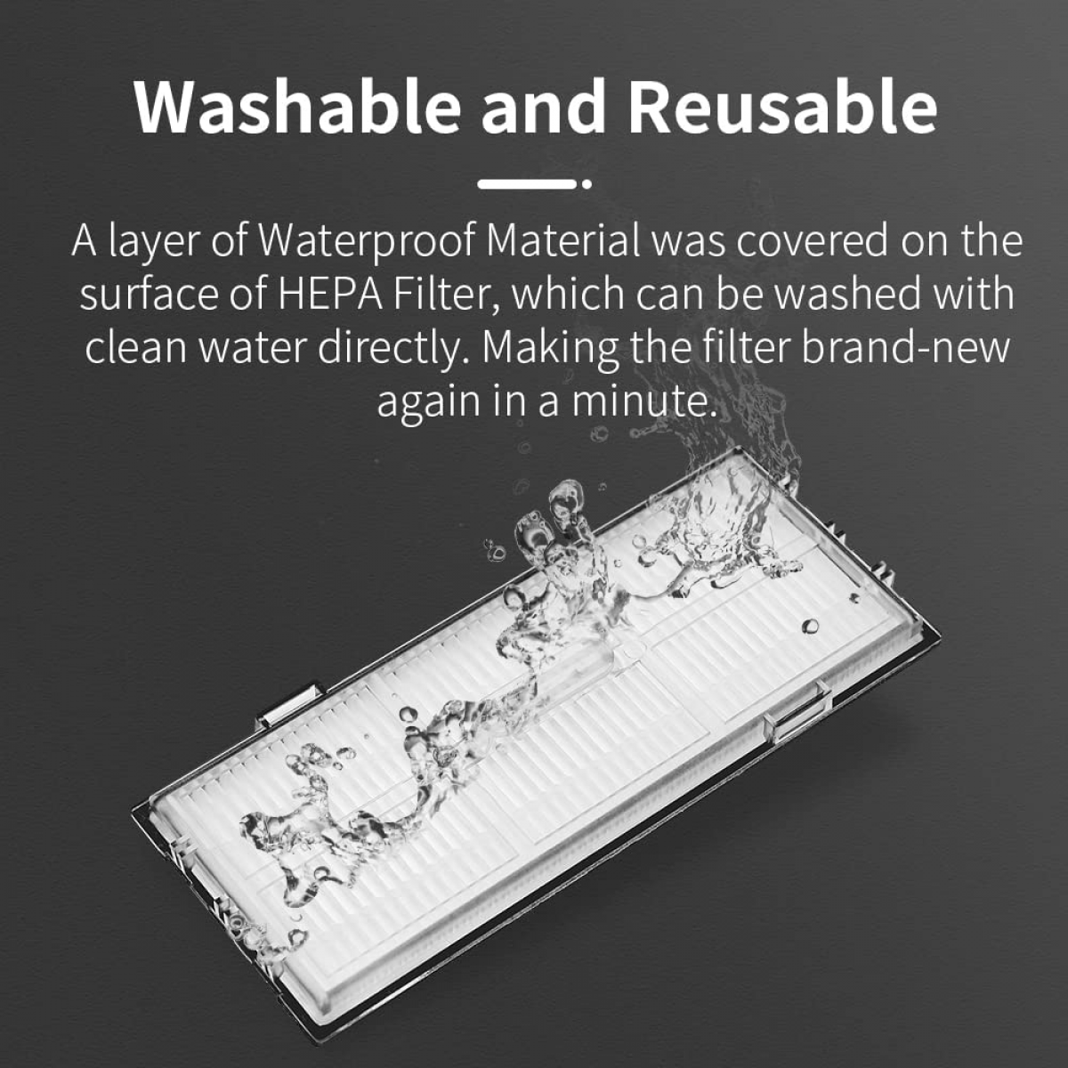 Woda wlewana na biały filtr. Tekst: 'Zmywalny i wielokrotnego użytku'.