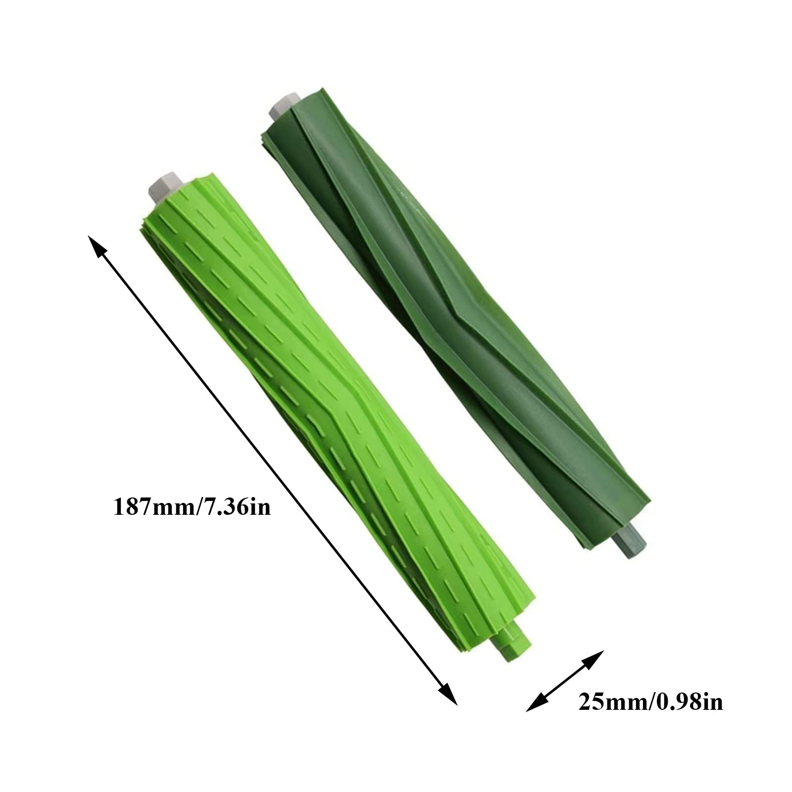 Dwa zielone i jeden ciemnozielony wałek szczotki do odkurzacza.