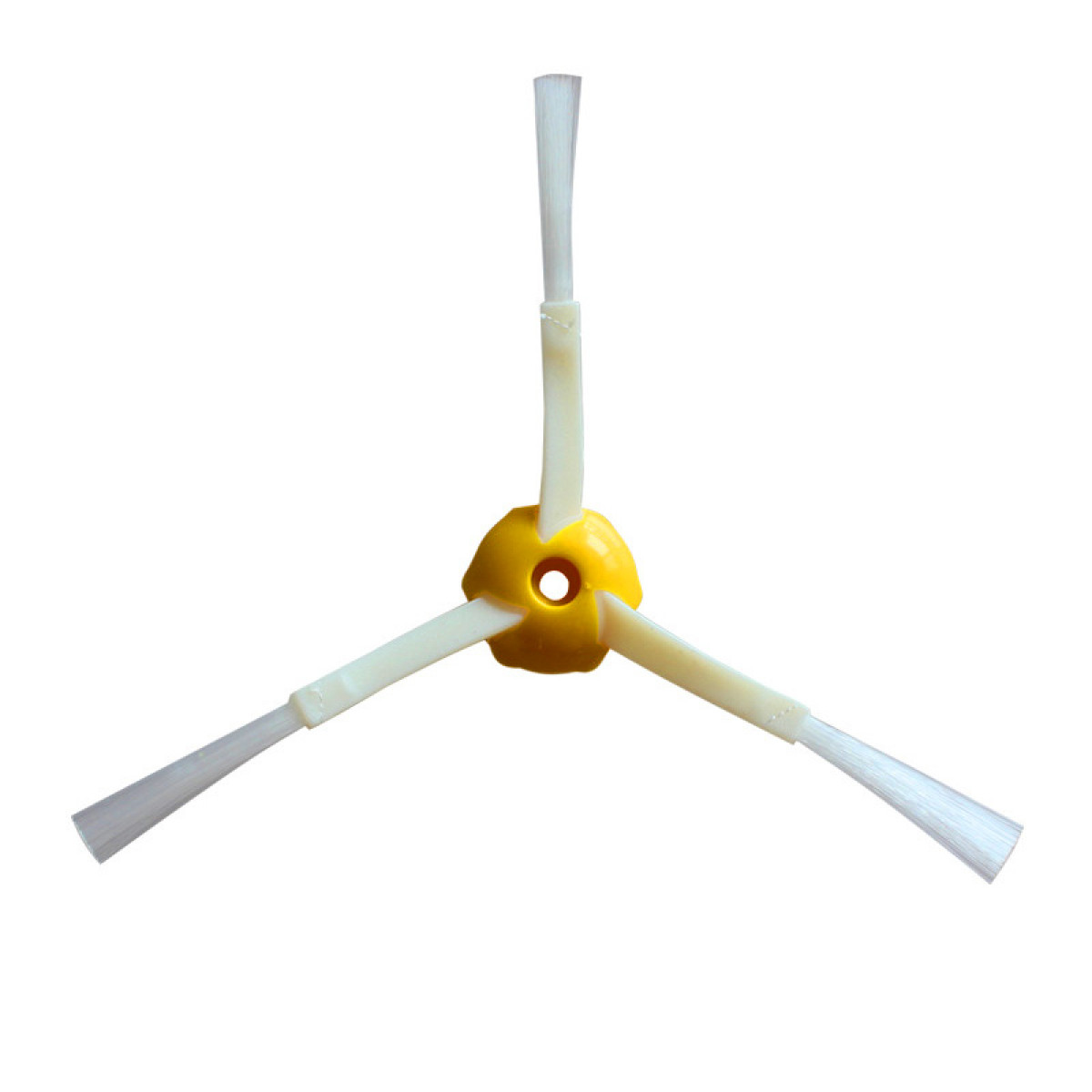 Żółta szczotka do robota sprzątającego z trzema białymi włosiami.