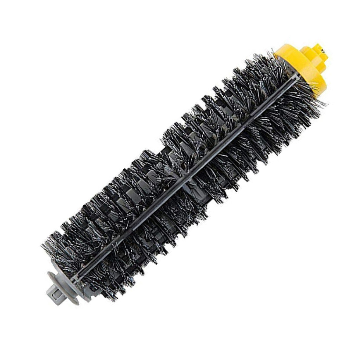 Cylindryczna szczotka z żółtym końcem. Włosie jest czarne, a korpus szary.