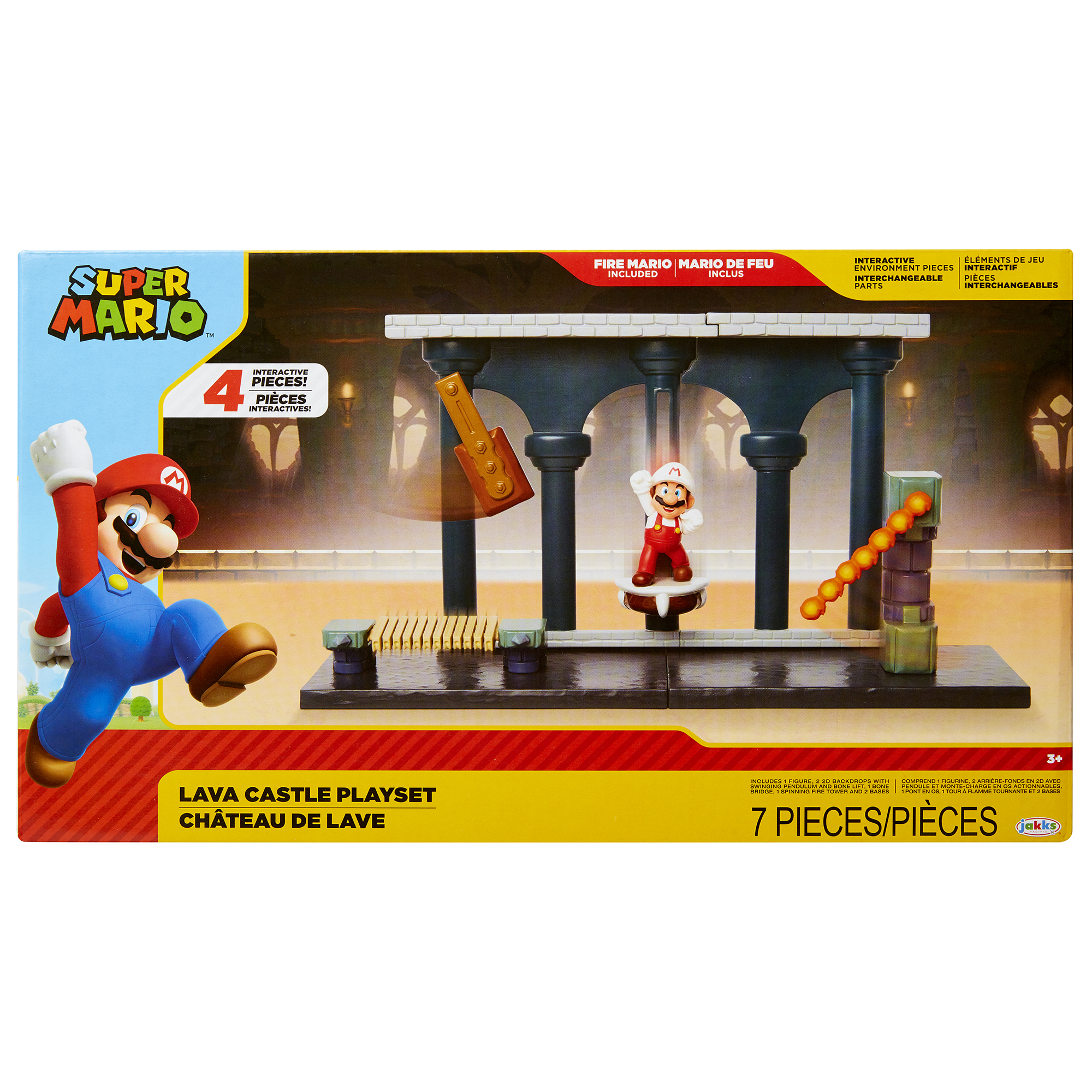 Caja del set de juego Super Mario Lava Castle con personajes.