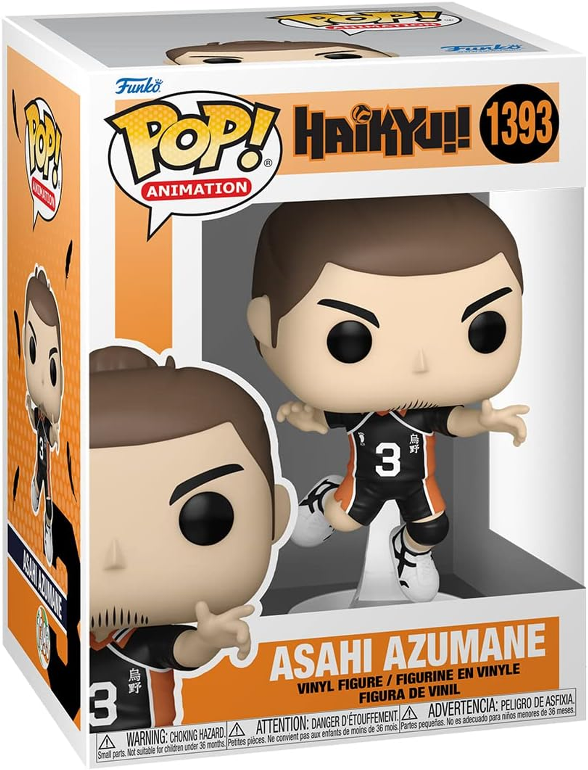 Eine Funko Pop Box mit Asahi Azumane, mit Bild der Figur und Details der Box.