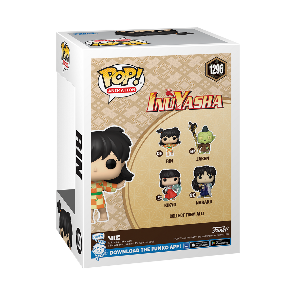 Funko Pop-Box mit Figuren aus dem Anime Inuyasha, mit Charakterbildern.
