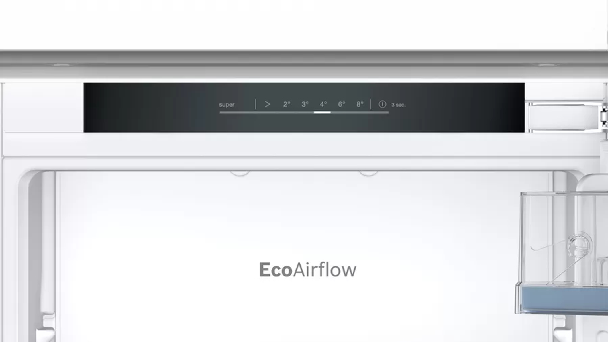 Wnętrze lodówki z panelem sterowania i tekstem 'EcoAirflow'.