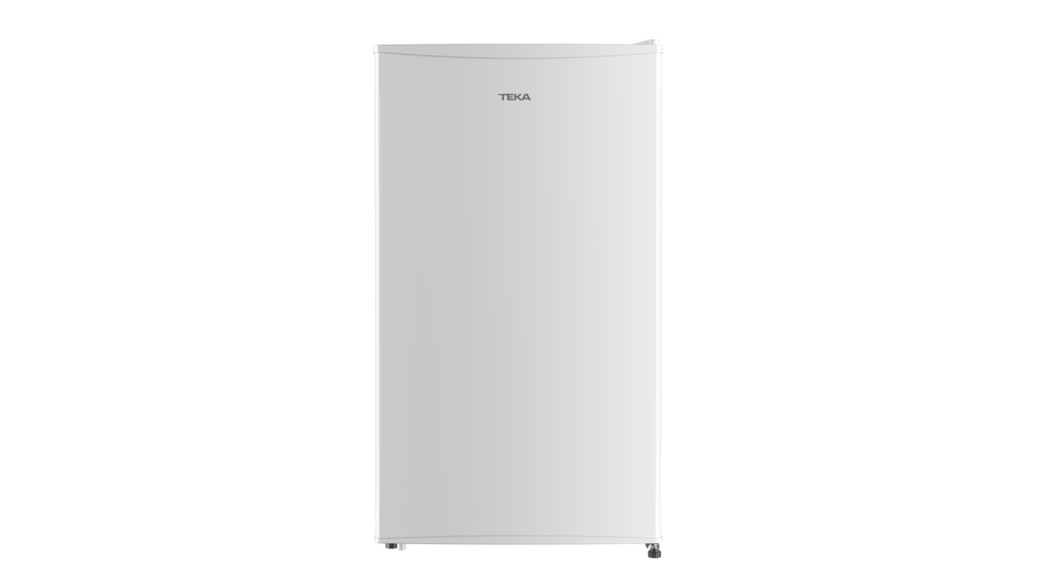 Biała lodówka Teka na czarnym tle. To wysoki model z jednymi drzwiami.
