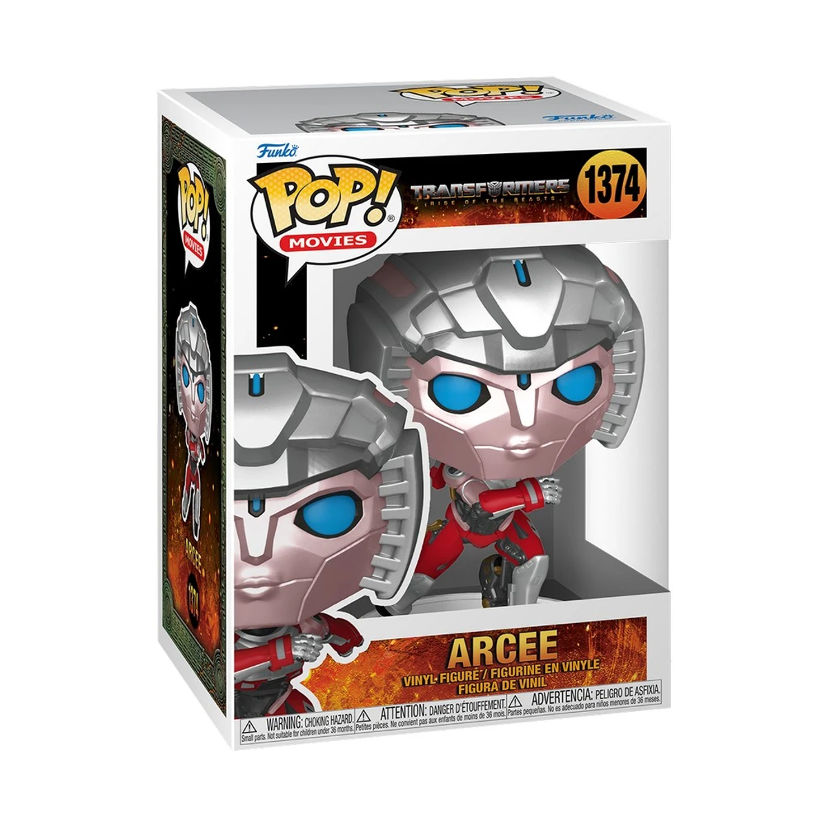 Funko Pop! di Arcee da Transformers, in una scatola con finestra.