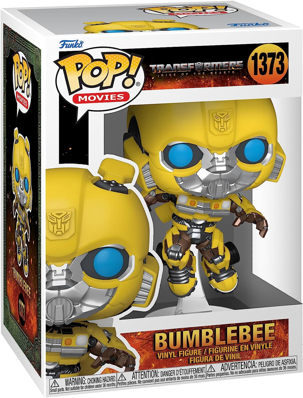 Bumblebee Funko Pop Figur in ihrer Box, mit der Figur nach vorne gerichtet.