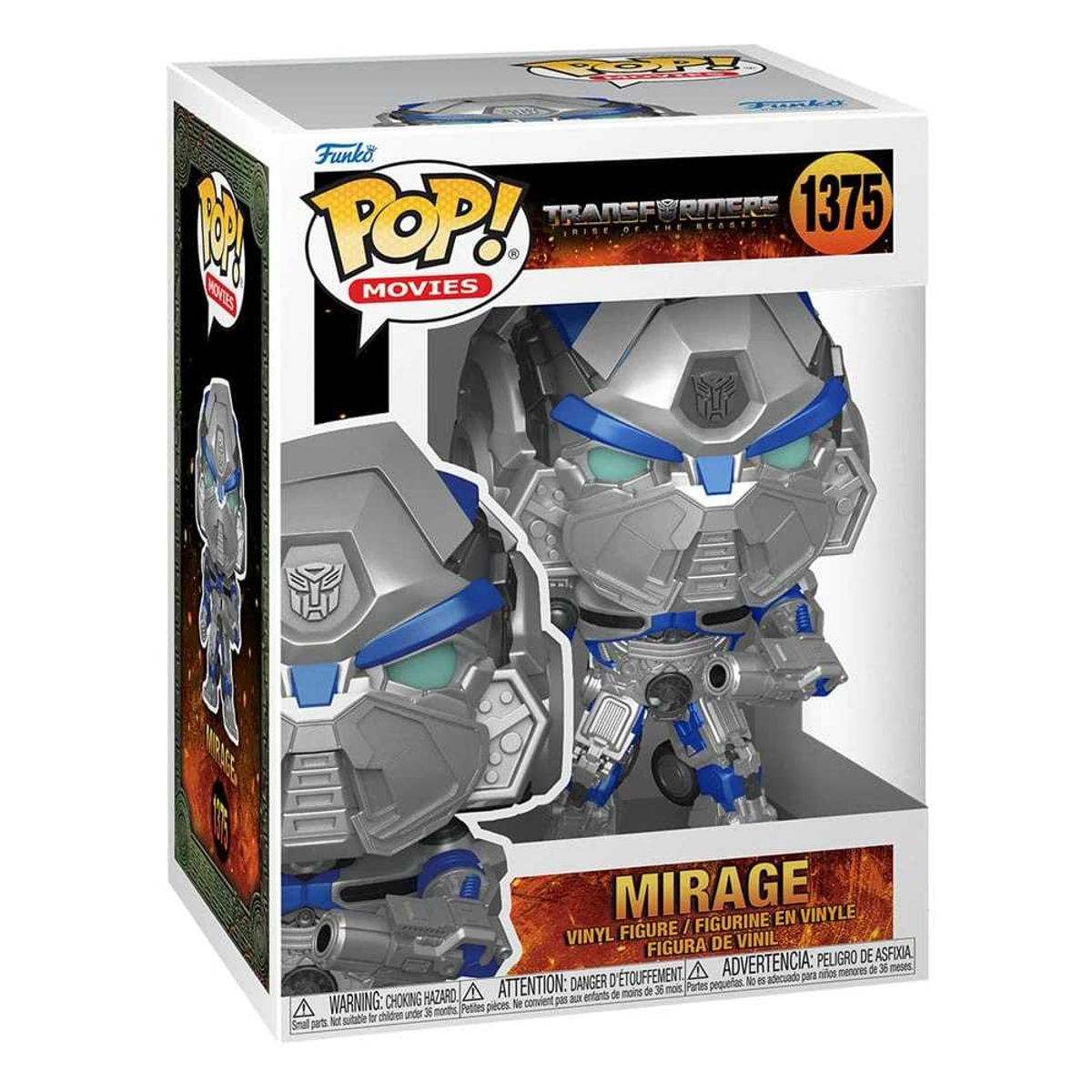 Funko Pop Figur von Mirage aus Transformers, in einer Box. Die Figur ist im Robotermodus.
