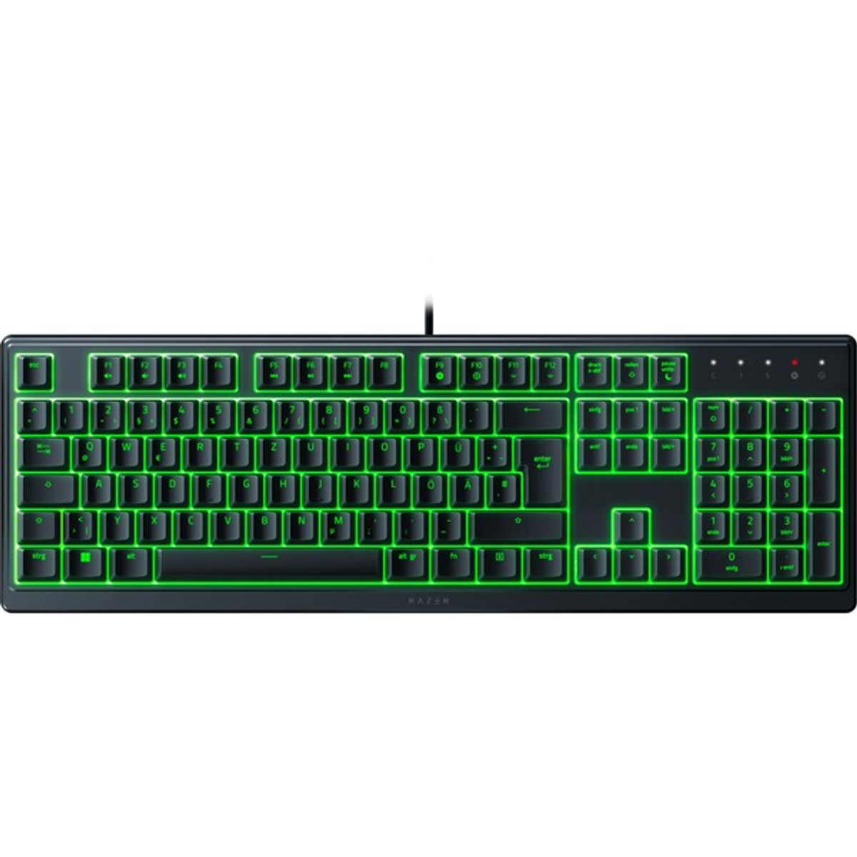 Tastiera Razer nera con retroilluminazione verde.