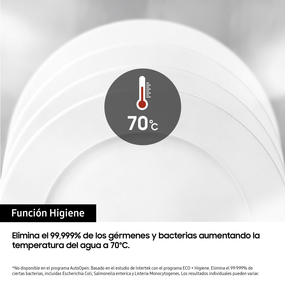 Un primer plano de un plato blanco con 70 grados Celsius escrito en él.