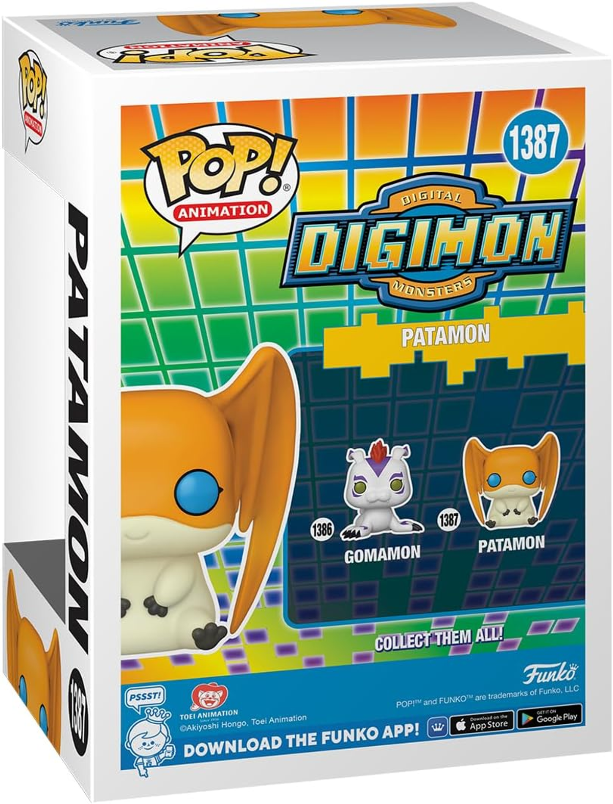 Digimon Patamon Funko Pop Box, Figur sichtbar.