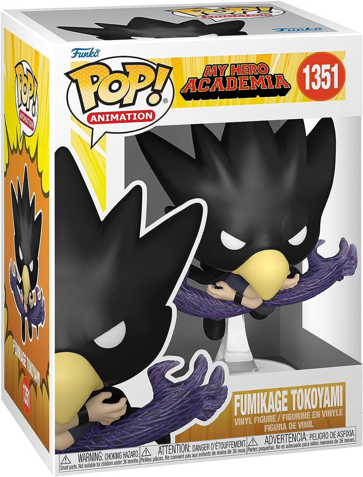 Una figura Funko Pop! de Fumikage Tokoyami de My Hero Academia en una caja.