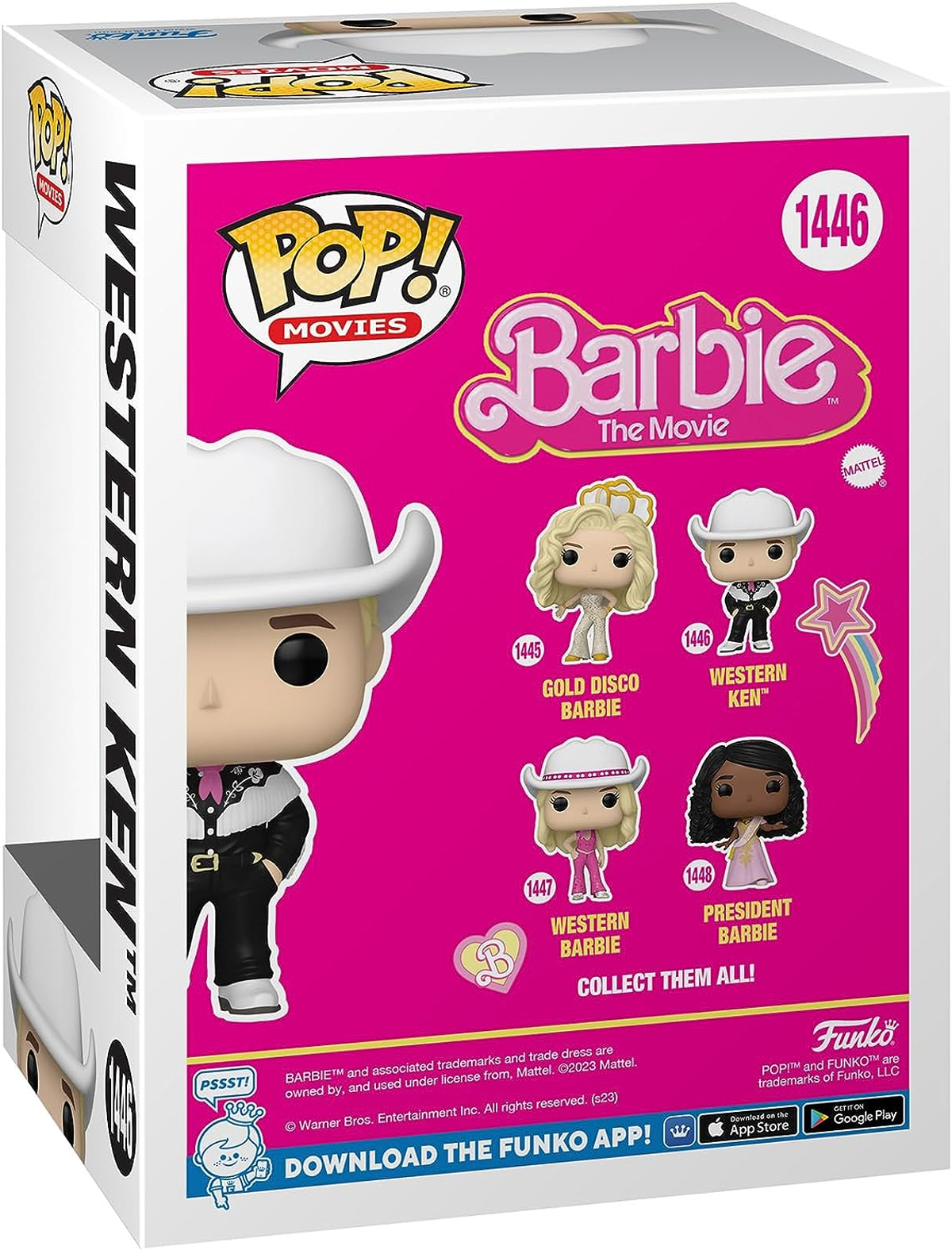 Una caja Funko Pop con 'Western Ken' y otros personajes de la película Barbie.