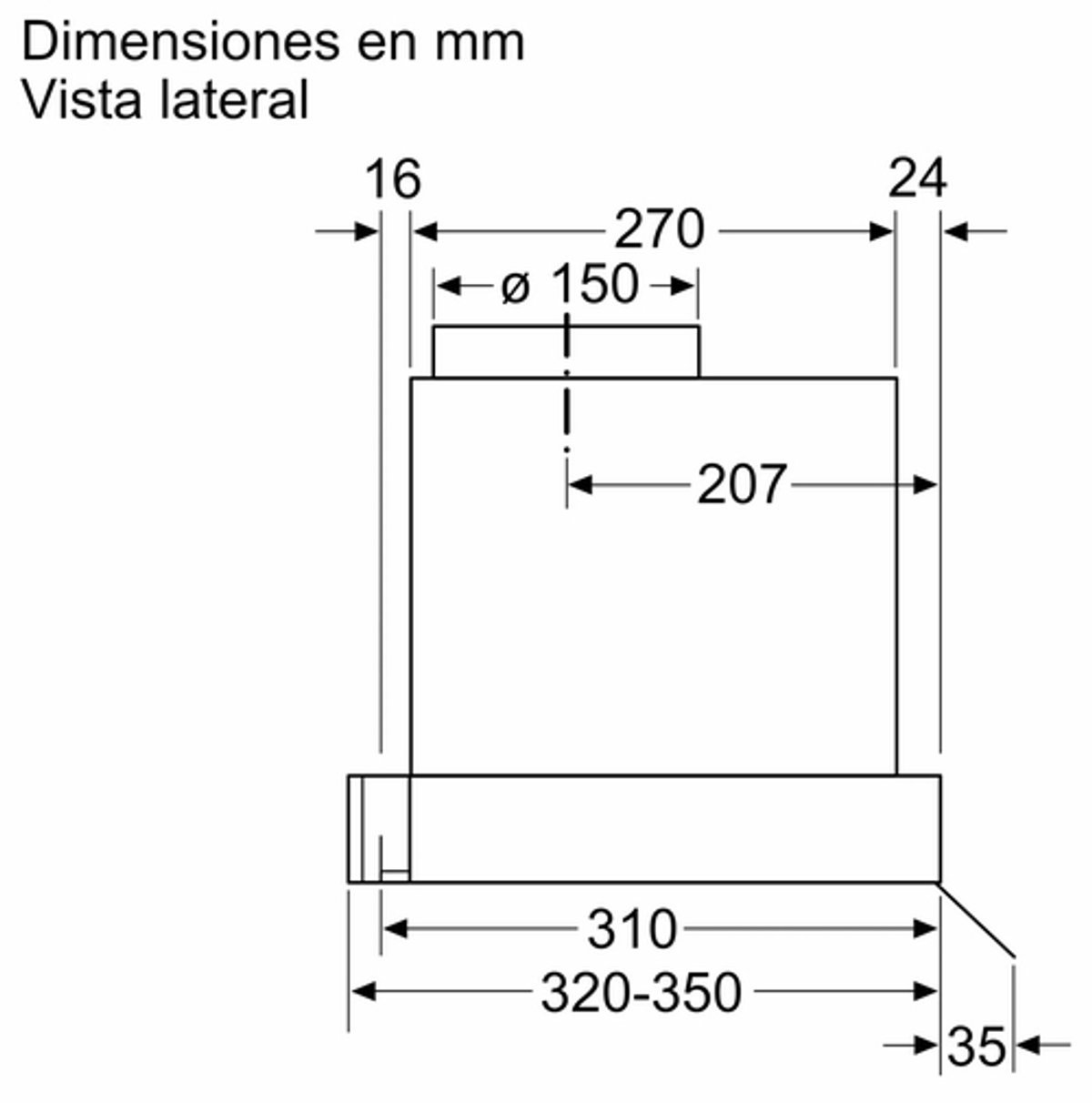 Un dibujo técnico de un objeto rectangular con dimensiones en milímetros.
