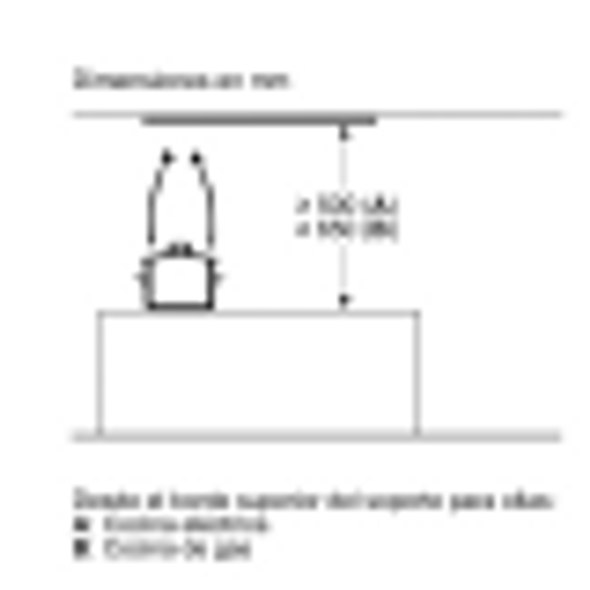 Un diagrama que muestra las dimensiones para la instalación de un electrodoméstico.