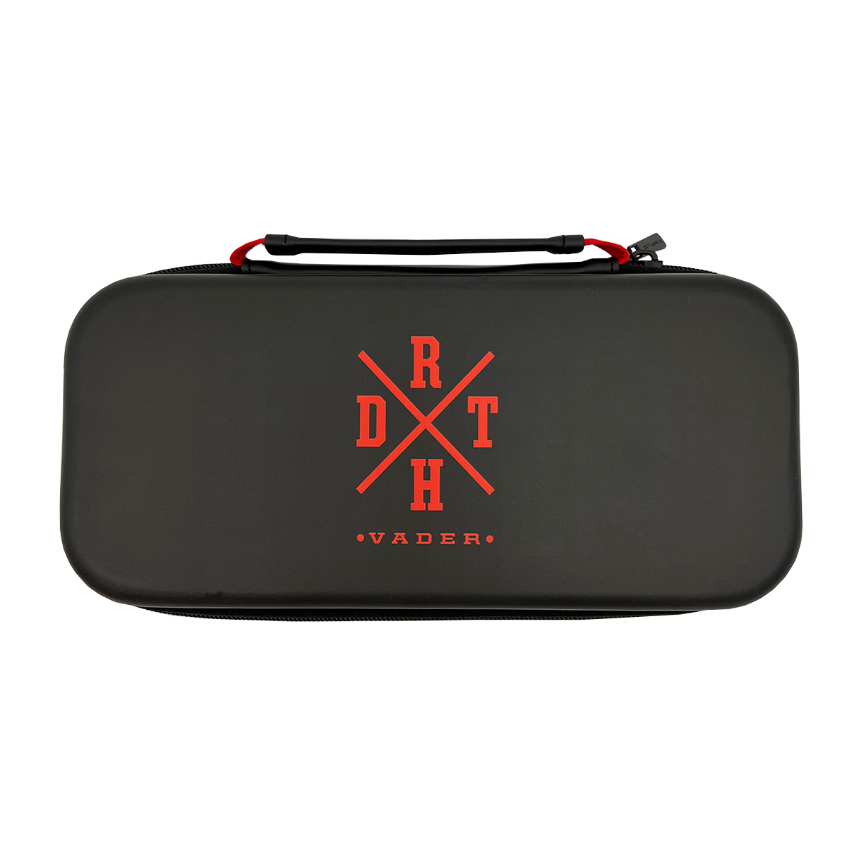 Estuche negro con logo rojo "DRT-VADER".
