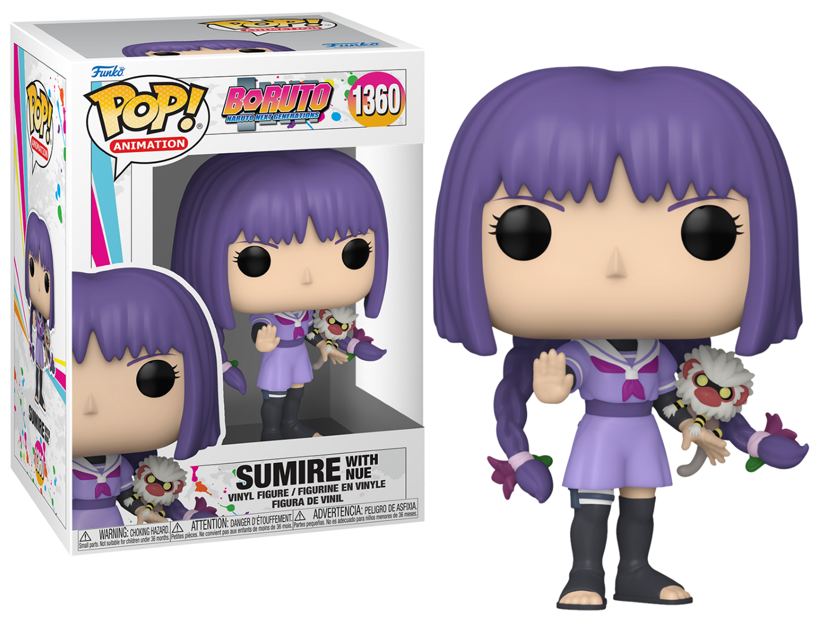 Una figura Funko Pop di Sumire con Nue in una scatola. La figura è in posa.