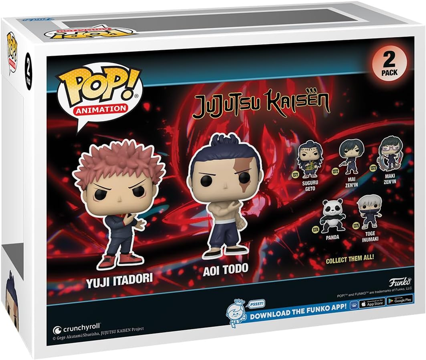 Figuras de Jujutsu Kaisen Funko Pop! en una caja: Yuji Itadori y Aoi Todo.