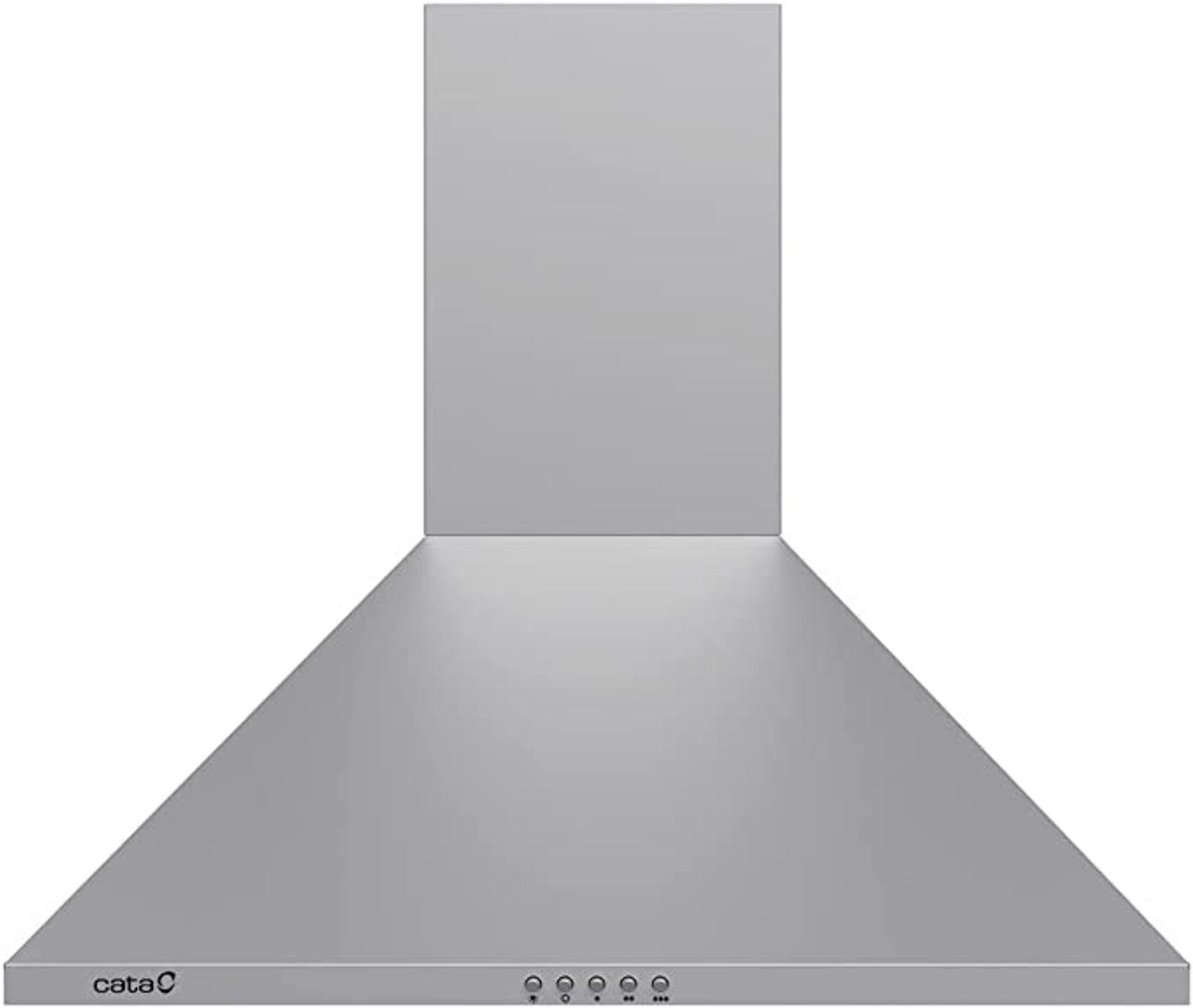 Cappa in acciaio inossidabile, montata a parete. Ha un design rettangolare.