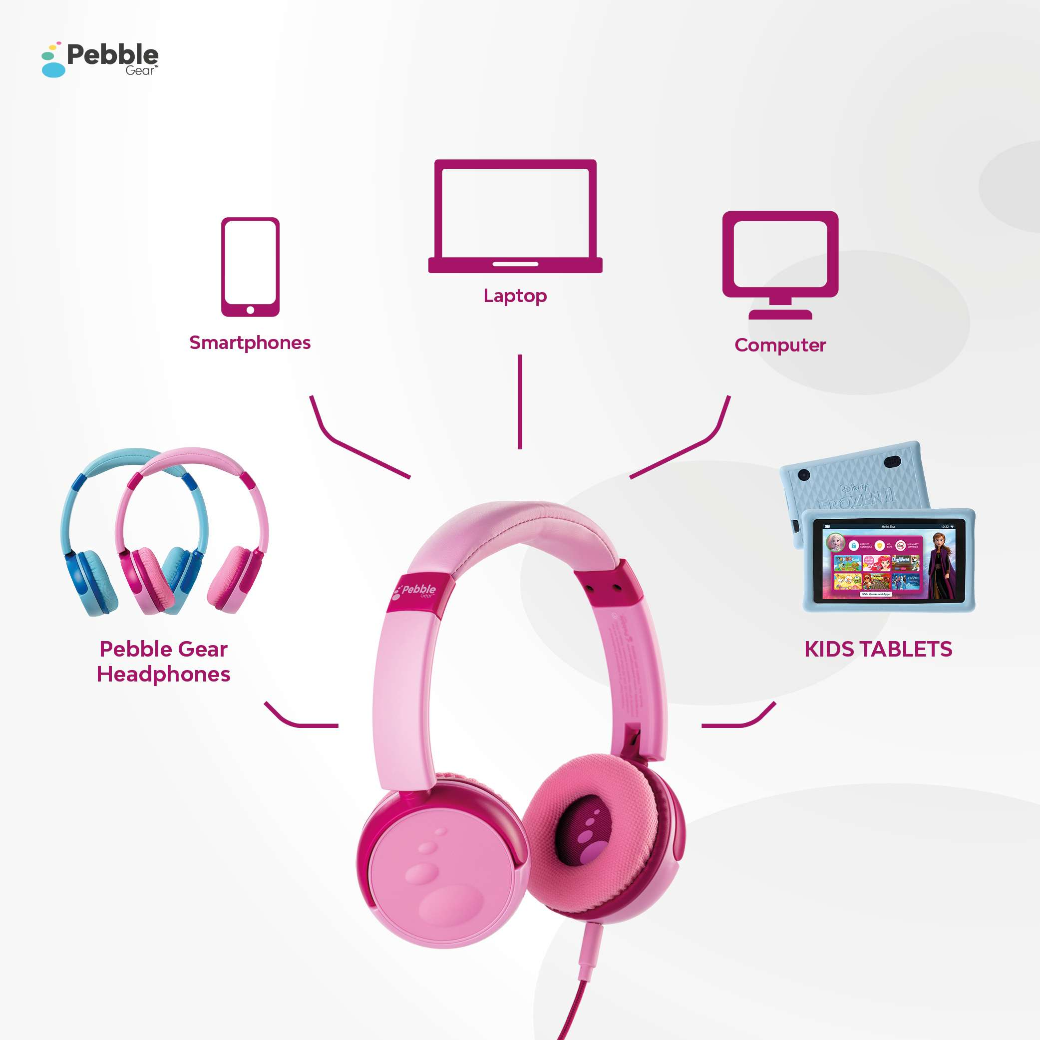 PEBBLE GEAR pink PINK, Kopfhörer On-ear Kinderkopfhörer