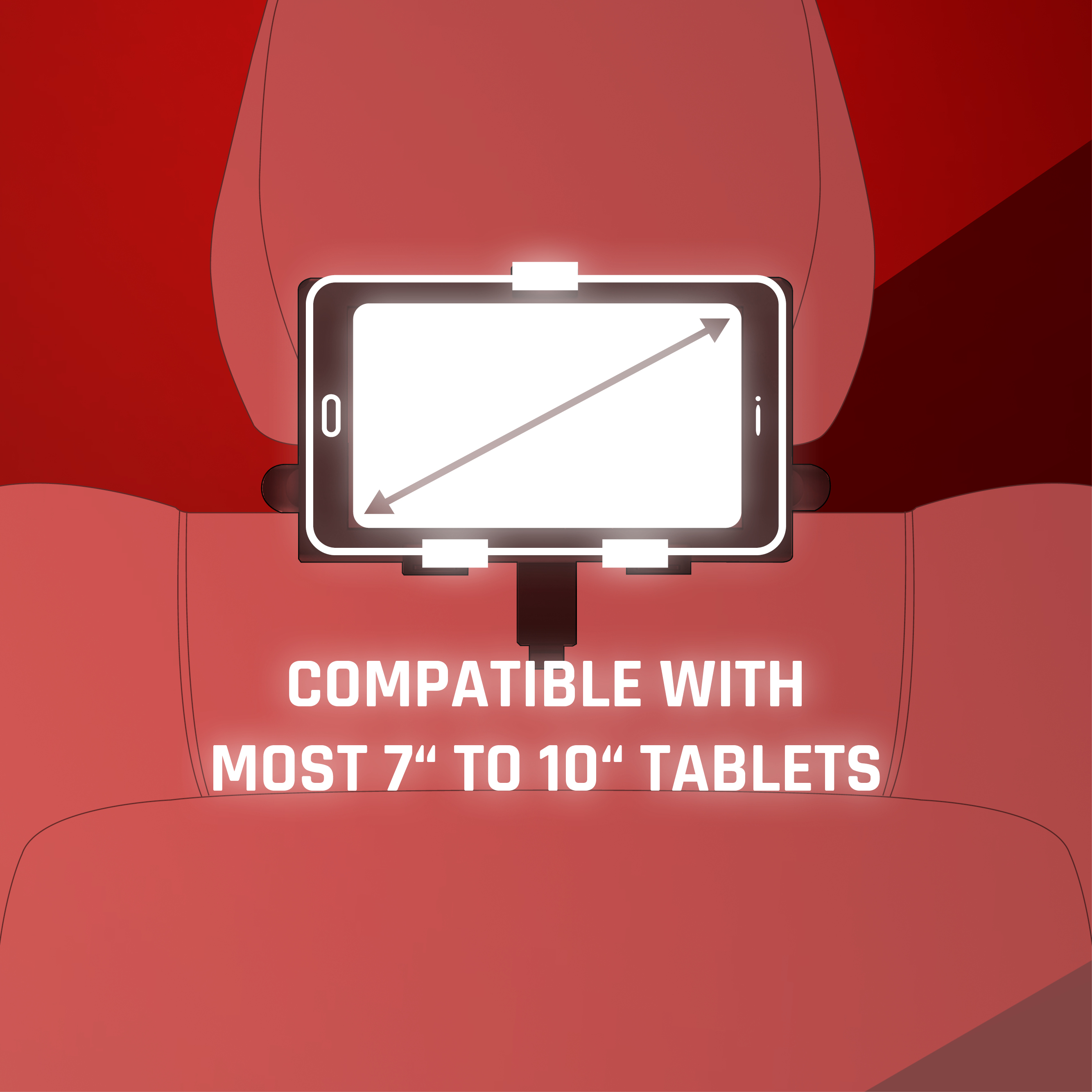 Un soporte para tableta en un coche. El texto dice que es compatible con tabletas de 7" a 10".